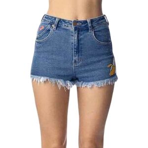 Rolla's Hightails High Rise Denim Shorts Embroidered Banana Beach Size 27/9